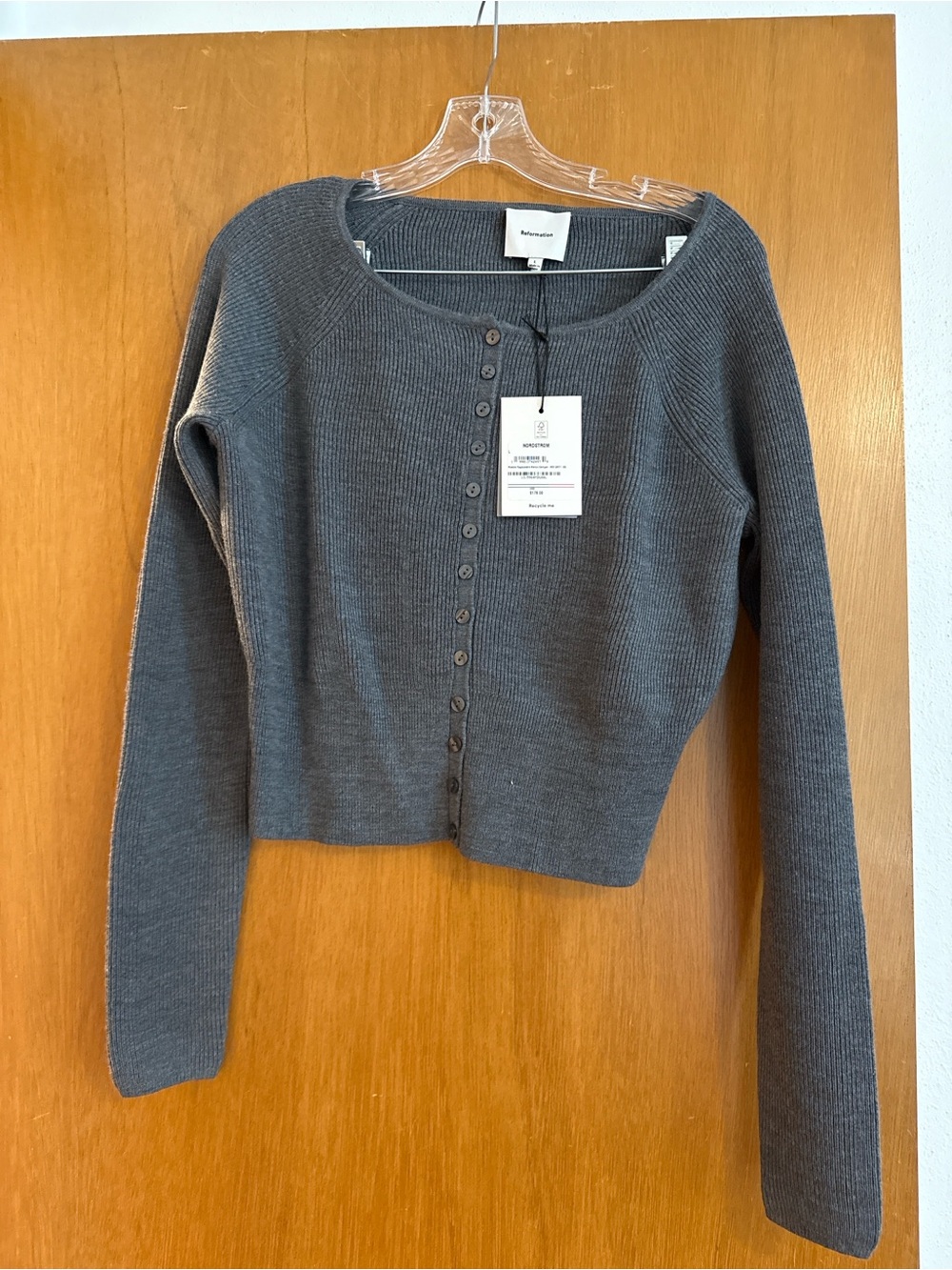 Reformation Charcoal Gray Ribbed Button-Front Cardigan